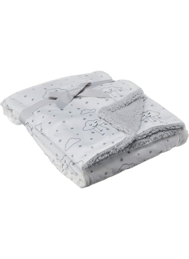 hudson baby - Hudson Baby Unisex Baby Plush Mink and Sherpa Blanket, Gray Clouds, One Size - Image 1