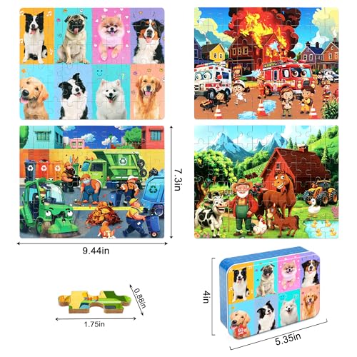 LELEMON Puzzles for Kids Ages 464Pack Dogs Fire Fighting Garbage Truck Farm 60 Piece Puzzles for Kids Ages 48 in a Metal BoxEducational Jigsaw Puzzles Puzzle Games Puzzle Toys for Girls and Boys - Image 5
