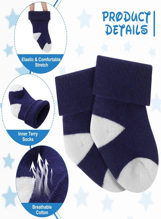 Twistover 10 Pairs Preemie Baby Terry Cotton Turn Cuff Socks for Newborn Girls Boys - Nicu, Dark Blue Color, premature - Image 4
