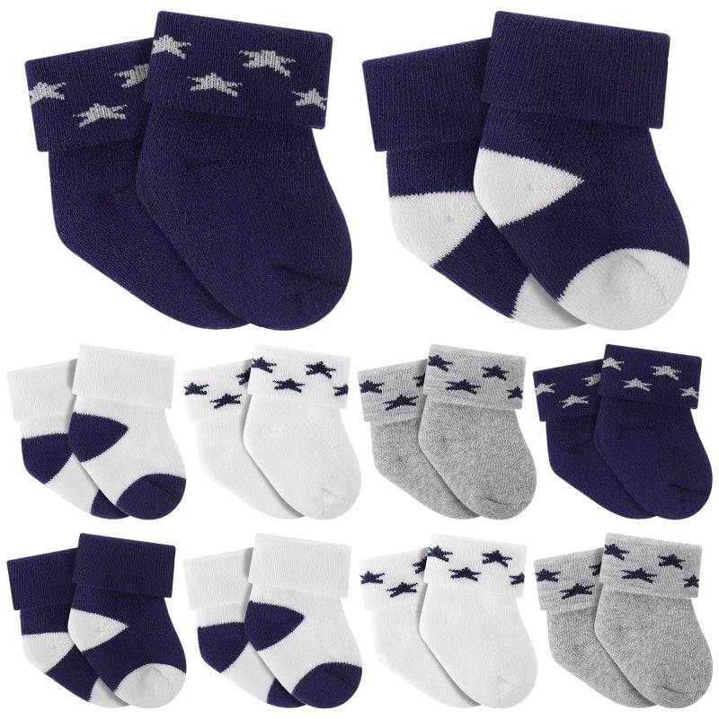 Twistover 10 Pairs Preemie Baby Terry Cotton Turn Cuff Socks for Newborn Girls Boys - Nicu, Dark Blue Color, premature - Image 1