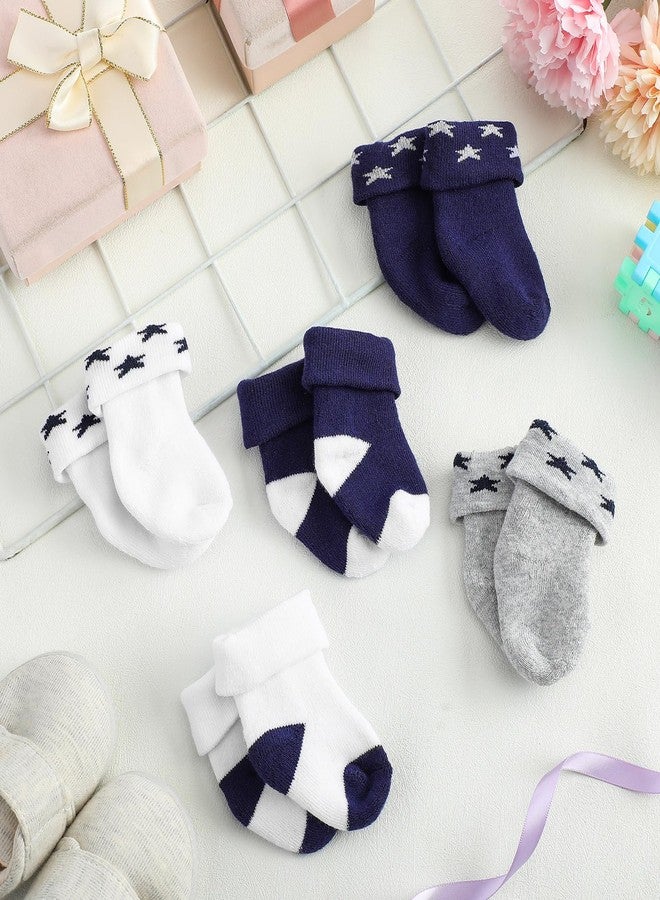 Twistover 10 Pairs Preemie Baby Terry Cotton Turn Cuff Socks for Newborn Girls Boys - Nicu, Dark Blue Color, premature - Image 5