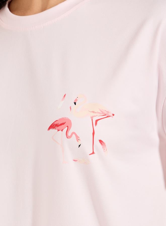 Styli Flamingo Dropped Shoulder T-Shirt & Piped Short Set  - Image 3
