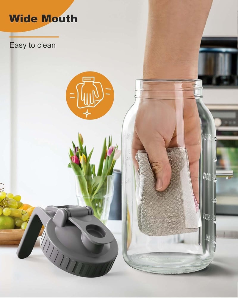 VA1KENE | 2 Pack | 64oz | Glass Pitcher with Lid Wide Mouth, 2 Quart (1.9 Liter) Mason Jar Pitcher with Lid and Spout, Leakproof Water Jug for Water, Juice, Tea, Iced Coffee, Milk Storage, Grey - Image 5