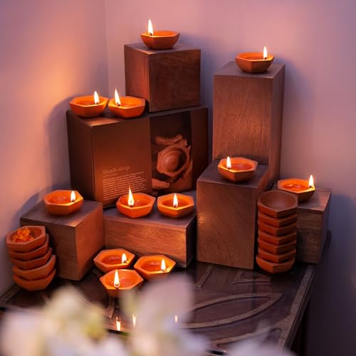 Ellementry Shathdeep Terracotta Diya Set of 24, Decorative Oil Lamp Diyas, Deepak for Mandir & Puja Thali, Decoration Items for Home & Office Decor, Gifts for Family, Friends & Employees - Image 1