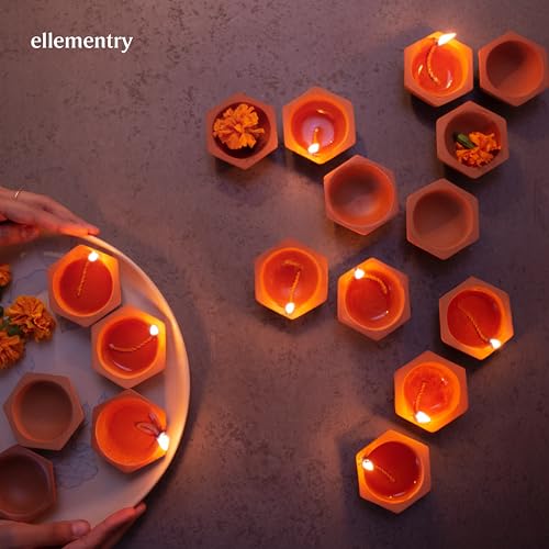 Ellementry Shathdeep Terracotta Diya Set of 24, Decorative Oil Lamp Diyas, Deepak for Mandir & Puja Thali, Decoration Items for Home & Office Decor, Gifts for Family, Friends & Employees - Image 5