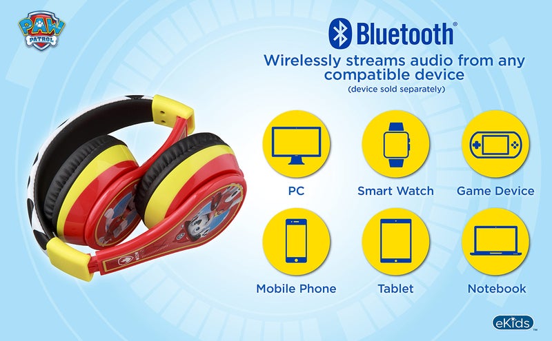 eKids Paw Patrol Kids Bluetooth Headphones, Wireless Headphones with Microphone Includes Aux Cord, Volume Reduced Kids Foldable Earphones for School, Home, or Travel (Marshall) - Image 2