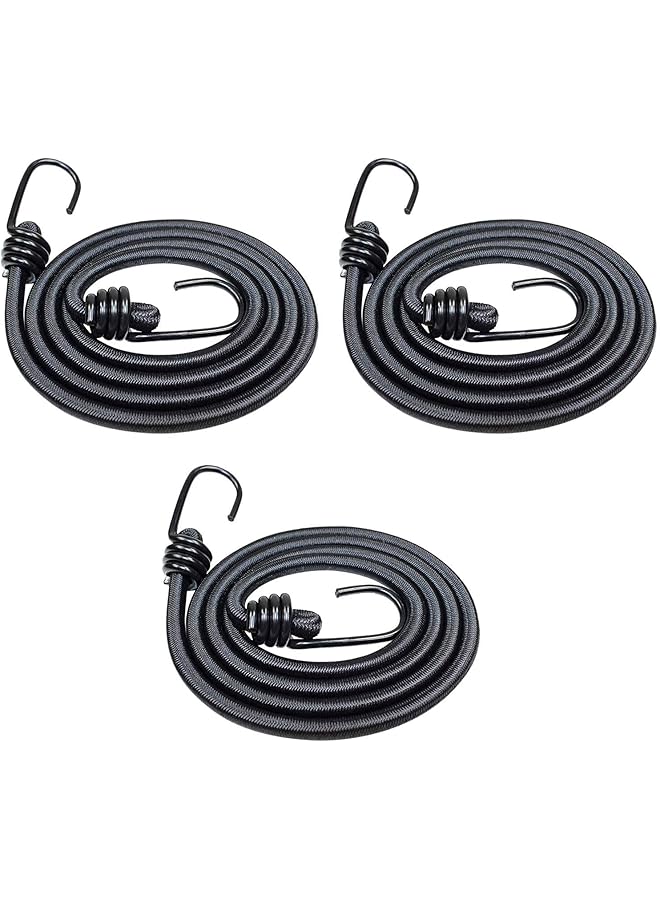 The Bros The Bros Bungee Cords, 3Pcs 120cm Bungee Rope Elastic Straps with Hooks Climbing Utility Cord for Bicycle Suitcase Camping Car Luggage, Black - Image 1
