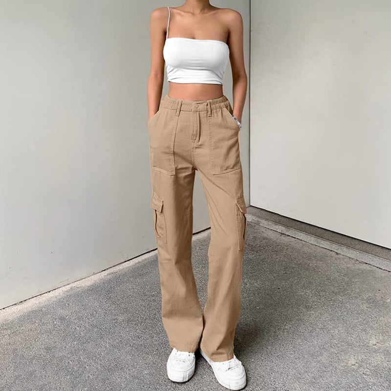 Lepunuo Womens Baggy Cargo Pants y2k Jeans Parachute Pants Teen Girls Wide Leg Trousers Trendy Clothes Hiking Pants Khaki - Image 2