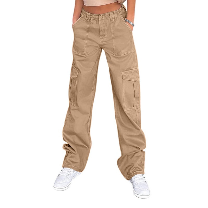 Lepunuo Womens Baggy Cargo Pants y2k Jeans Parachute Pants Teen Girls Wide Leg Trousers Trendy Clothes Hiking Pants Khaki - Image 1