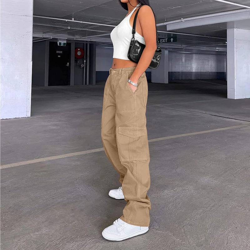 Lepunuo Womens Baggy Cargo Pants y2k Jeans Parachute Pants Teen Girls Wide Leg Trousers Trendy Clothes Hiking Pants Khaki - Image 3