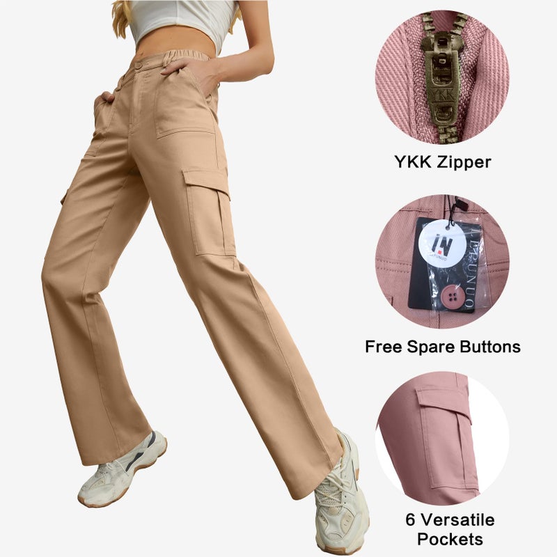 Lepunuo Womens Baggy Cargo Pants y2k Jeans Parachute Pants Teen Girls Wide Leg Trousers Trendy Clothes Hiking Pants Khaki - Image 4