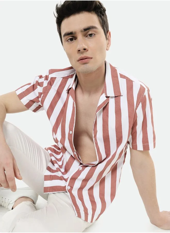 Dennis Lingo Spread Collar Striped Casual Shirt by Styli
