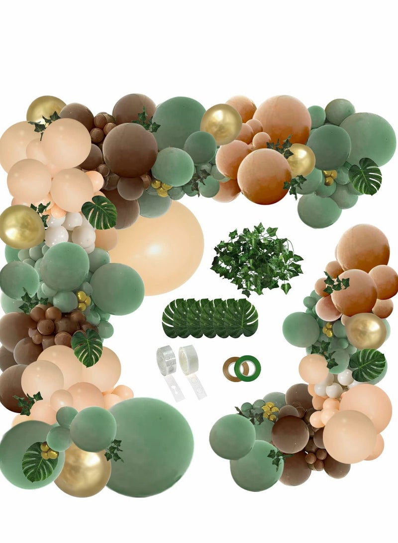 Y&D 142PCS Sage Green Brown Balloon Arch Kit, Jungle Safari Wild Woodland Arch, Olive Gold Coffee Party for Birthday Graduation Baby Shower Wedding Holiday Decoration  - Image 1