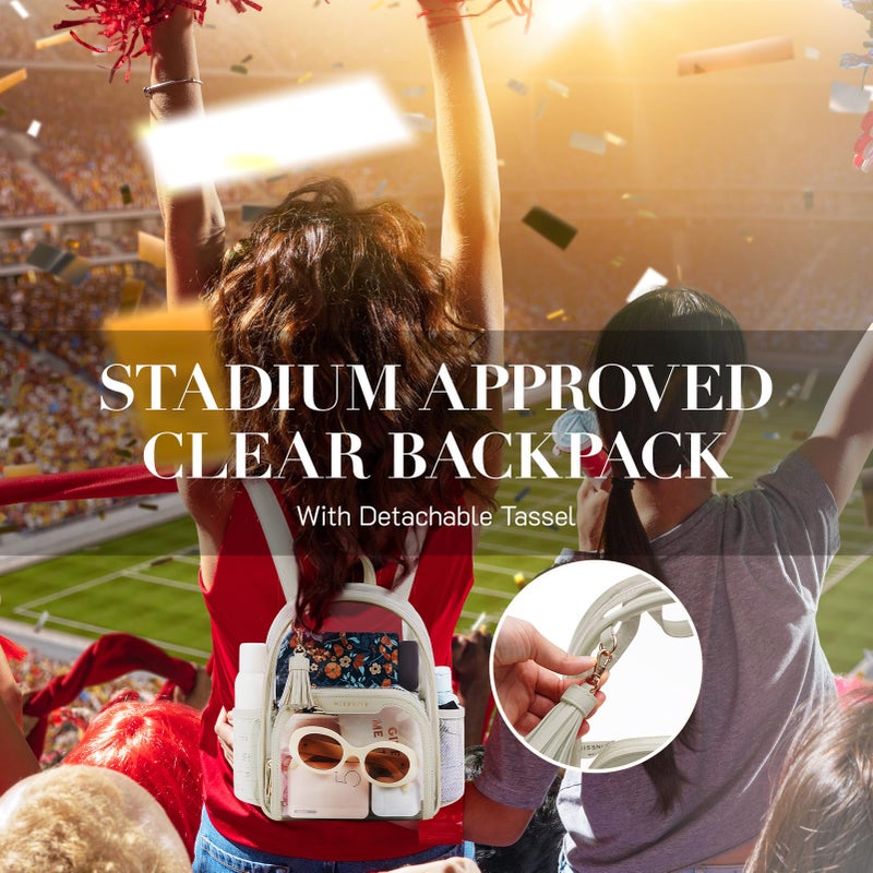Missnine Mini Clear Backpack Stadium Approved, Thick PVC Small Clear Bag with Leather Trim for Sports Event, Concert, Festival, Khaki - Image 4