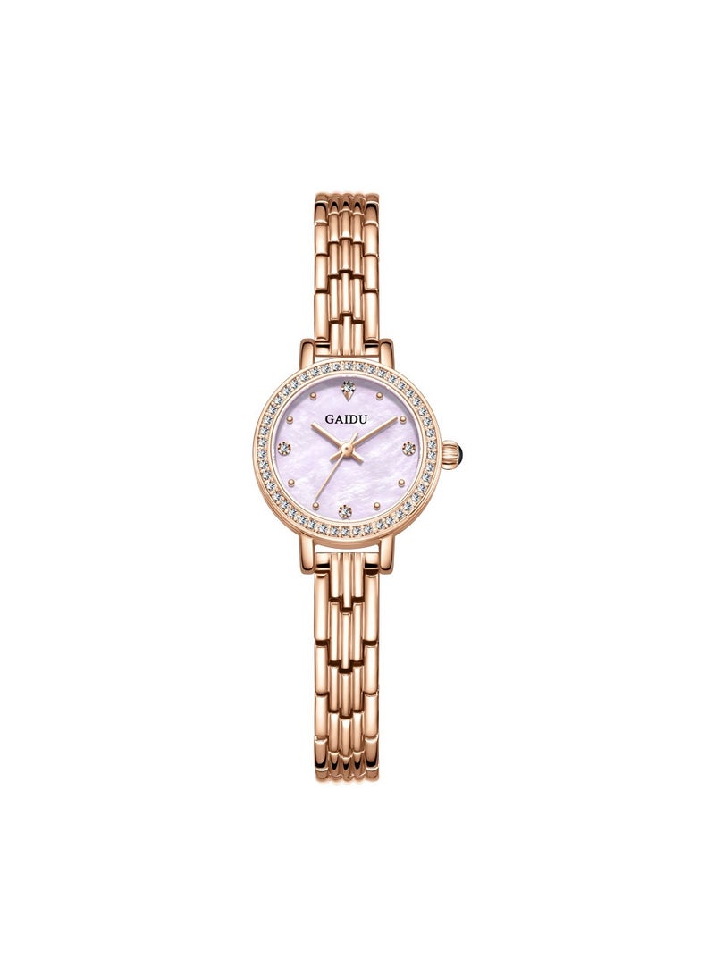 xozgdovg Fashion simple thin quartz watch niche ins wind online celebrity diamond-encrusted waterproof watch /KD8630 rose shell powder steel belt  - Image 1