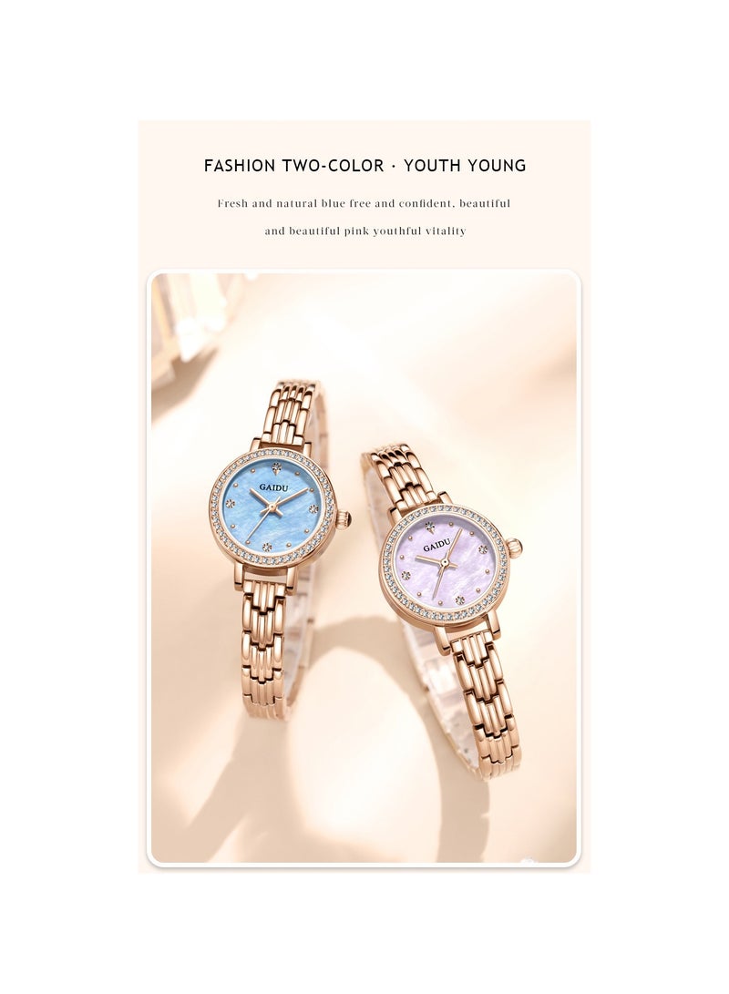 xozgdovg Fashion simple thin quartz watch niche ins wind online celebrity diamond-encrusted waterproof watch /KD8630 rose shell powder steel belt  - Image 3