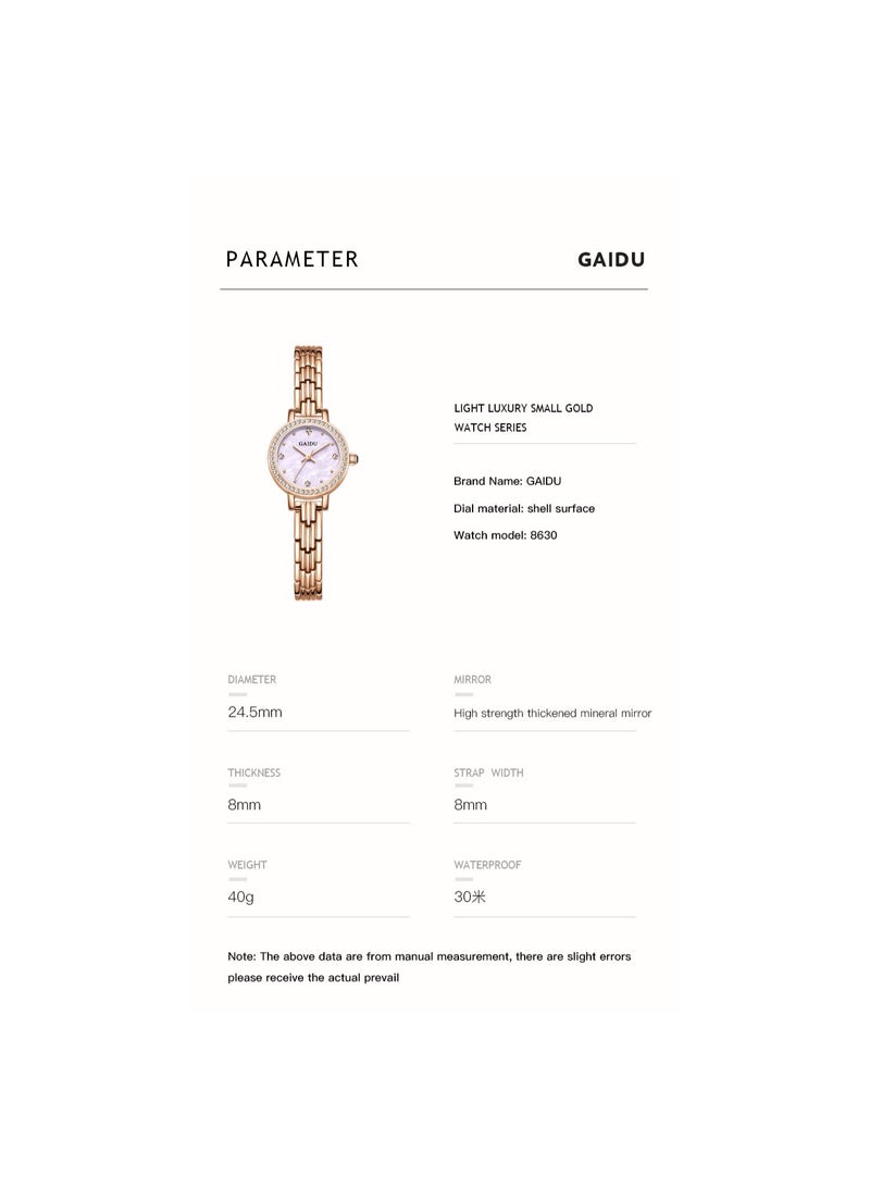 xozgdovg Fashion simple thin quartz watch niche ins wind online celebrity diamond-encrusted waterproof watch /KD8630 rose shell powder steel belt  - Image 4