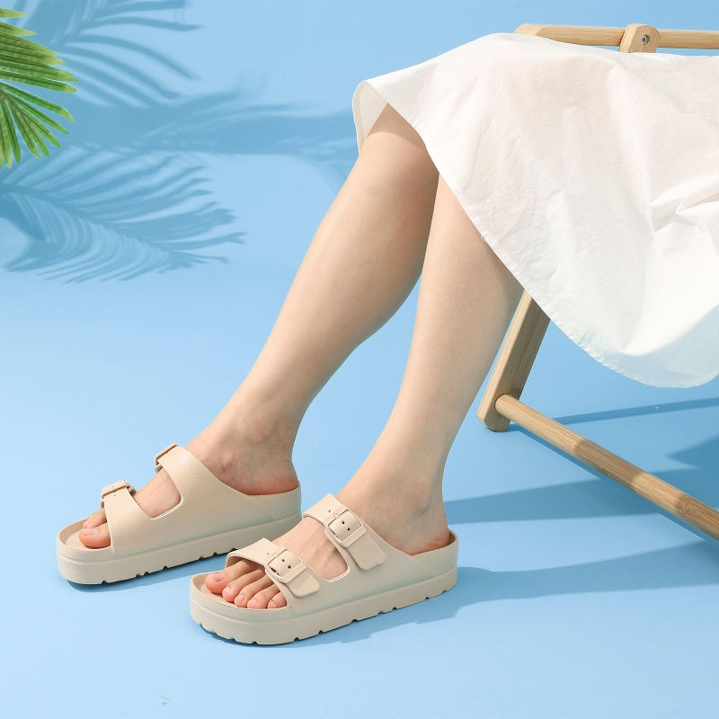 Goosecret Women's Platform Sandals with Arch Support Chunky Lightweight Foam Slip on Slides Comfortable Summer Beach Sandals with Adjustable Buckle Nude, 38(size 7.5) - Image 3