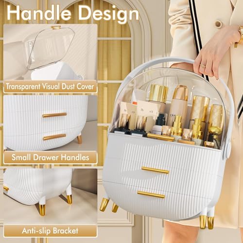 4tens Makeup Organizer Skincare Organizers - Cosmetic Display Cases with Transparent Cover, Skincare Organizers for Bathroom Countertop, Bedroom Vanity Desk, Lipstick Organizer (Dark White) - Image 3
