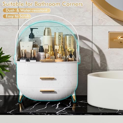 4tens Makeup Organizer Skincare Organizers - Cosmetic Display Cases with Transparent Cover, Skincare Organizers for Bathroom Countertop, Bedroom Vanity Desk, Lipstick Organizer (Dark White) - Image 5
