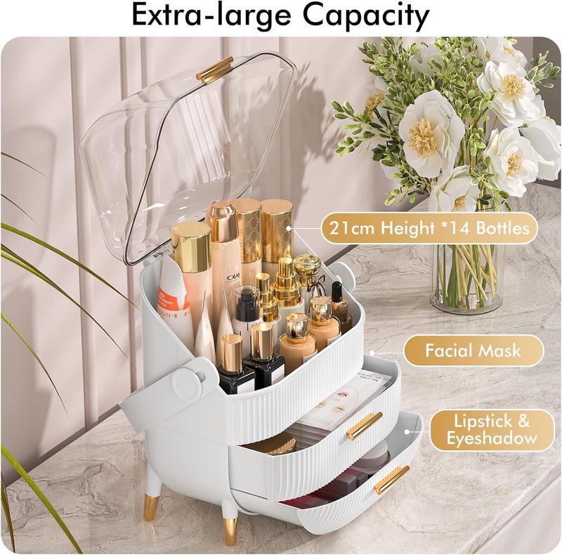 4tens Makeup Organizer Skincare Organizers - Cosmetic Display Cases with Transparent Cover, Skincare Organizers for Bathroom Countertop, Bedroom Vanity Desk, Lipstick Organizer (Dark White) - Image 2