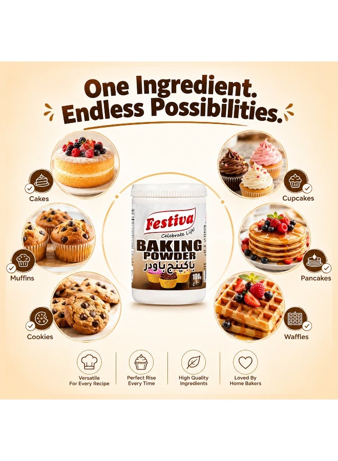 Festiva Baking Powder 100g - Leavening Agent for Cakes, Cookies, Bread and Baking Recipes - Fine Baking Powder - Image 3