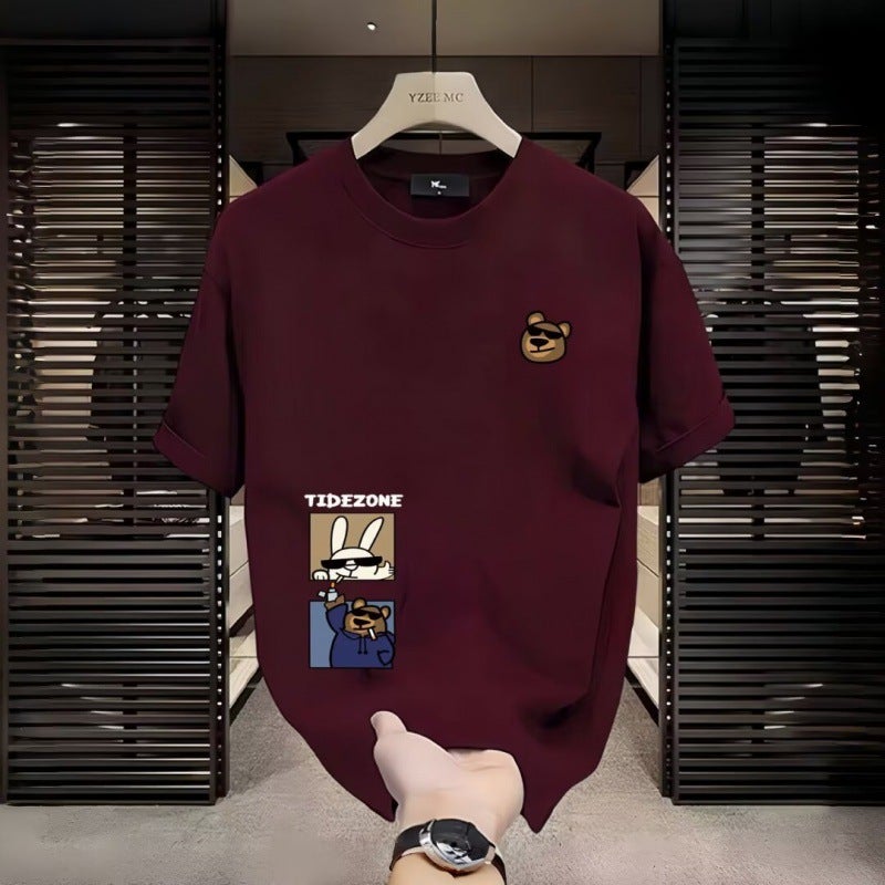 New Short-Sleeved T-Shirt Men'S Summer Korean-Style Trendy Simple Half-Sleeved Top Hong Kong-Style Loose Casual Trendy Brand T-Shirt - Image 1