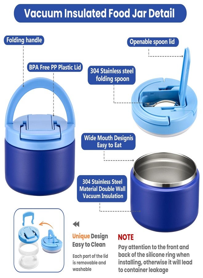 Howeemo Bento Lunch Box for Kids with 8oz Soup Thermo,Kids Leakproof Lunch Food Containers with 4 Compartment,Kids Insulated Thermo Hot Food Jar for School, Trvael-Blue - Image 5