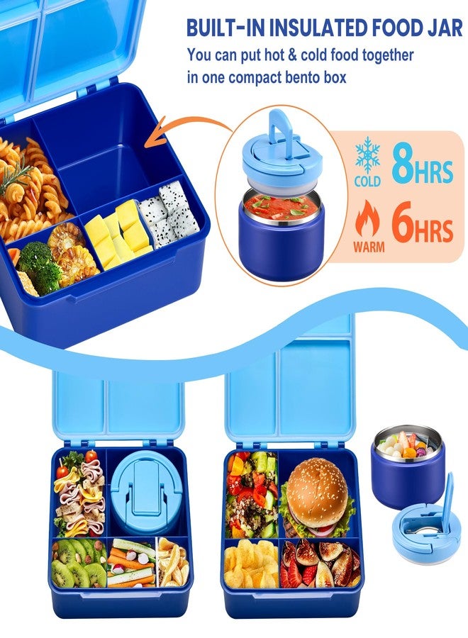 Howeemo Bento Lunch Box for Kids with 8oz Soup Thermo,Kids Leakproof Lunch Food Containers with 4 Compartment,Kids Insulated Thermo Hot Food Jar for School, Trvael-Blue - Image 2