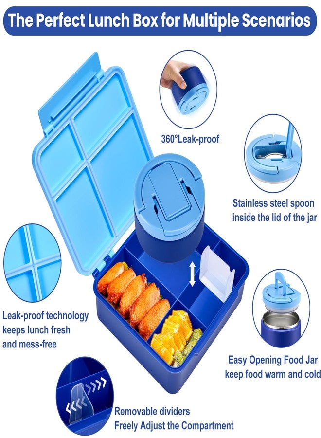 Howeemo Bento Lunch Box for Kids with 8oz Soup Thermo,Kids Leakproof Lunch Food Containers with 4 Compartment,Kids Insulated Thermo Hot Food Jar for School, Trvael-Blue - Image 4