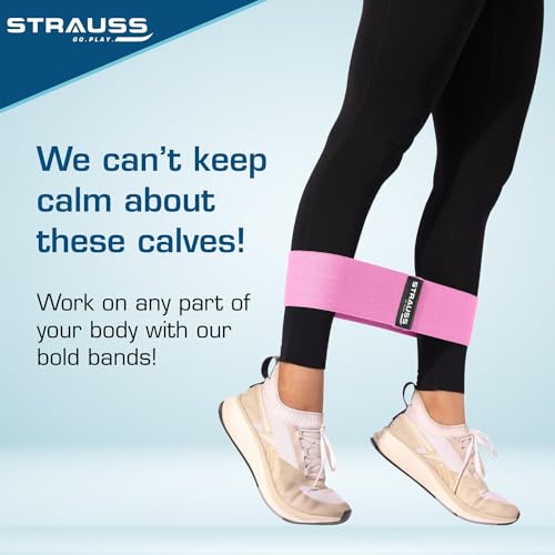 Strauss Fabric Resistance Bands | Resistance Loop Bands for Exercise, and Workout | Ideal for Stretching, Chin Ups, Physical Therapy & Home Exercise for Men & Women (Pink) - Image 3
