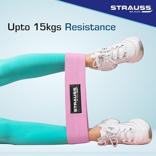 Strauss Fabric Resistance Bands | Resistance Loop Bands for Exercise, and Workout | Ideal for Stretching, Chin Ups, Physical Therapy & Home Exercise for Men & Women (Pink) - Image 4