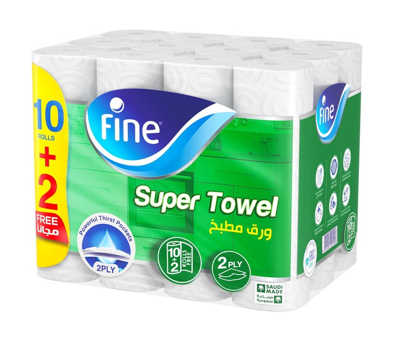 Fine Kitchen Super Towel, 10+2 Rolls Free, 40 Sheets x 2 Ply Paper Tissue - Image 1