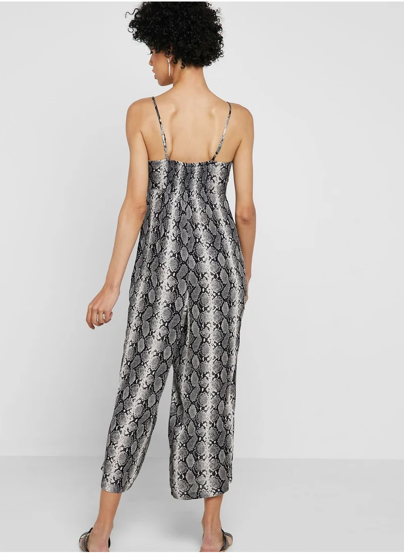 TOPSHOP Snake Print Wide Leg Jumpsuit