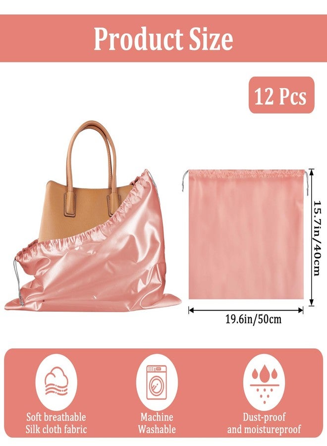 AojSup 12 Pcs Dust Bags for Purses and Handbags Satin Purse Storage Organizer With Drawstring Closure Handbag Protector 16 x 20 in, Pink - Image 2