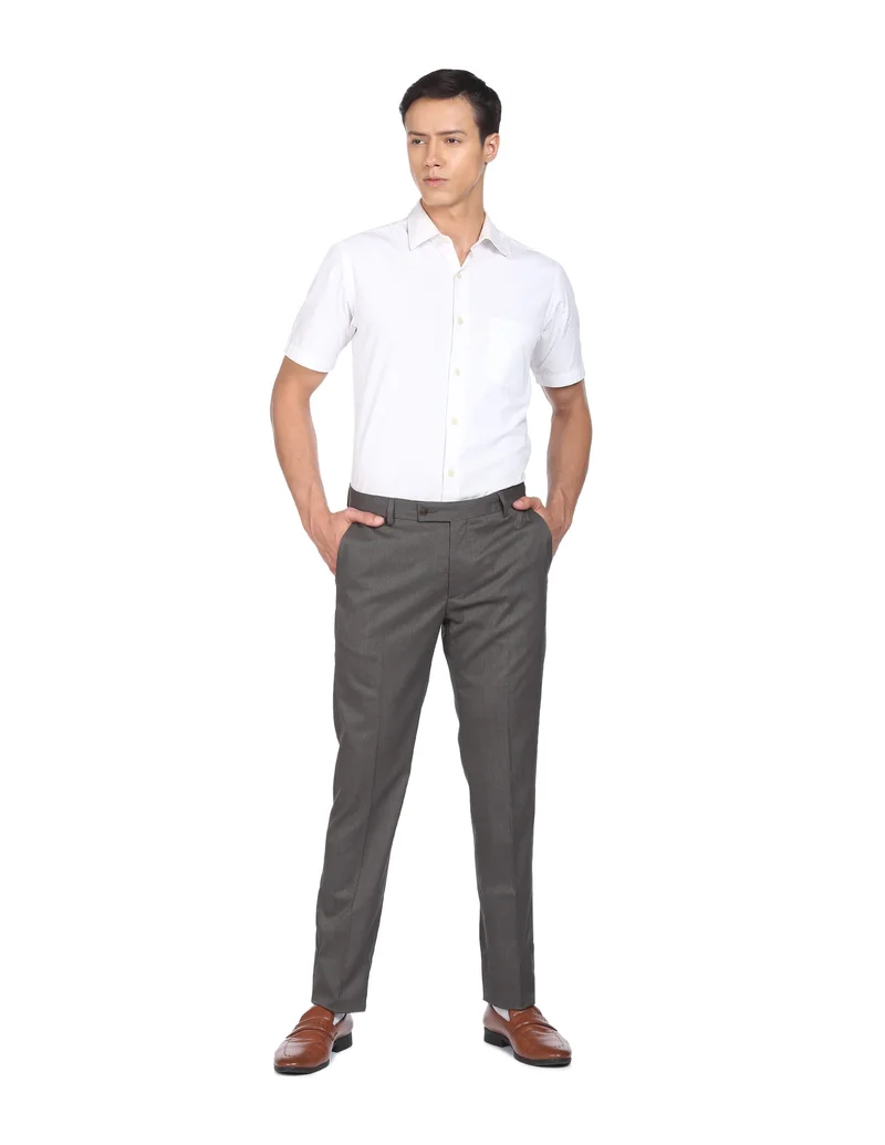 Arrow Dark Grey Super Slim Fit Smart Flex Trousers for Men | Best Price UAE