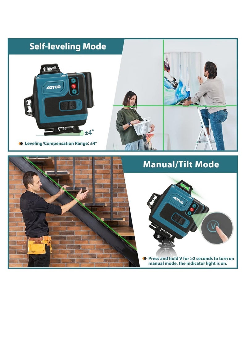 AOTUO 16 Line Laser Level 4x360° Self-Leveling Green Laser Level with Tripod, 4D Green Crosshairs for Construction and Picture Hanging, Laser Measuring Tool with 2 Rechargeable Batteries and Tool Bag…  - Image 3