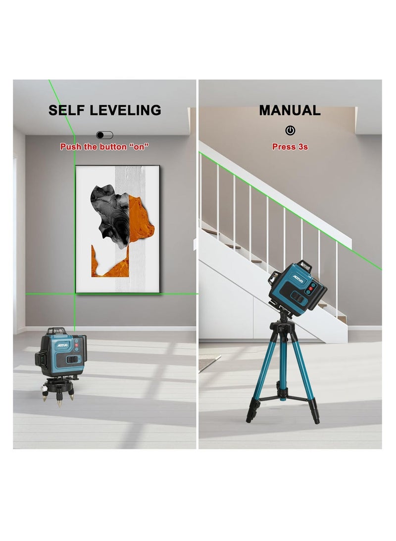 او تو او مستوى ليزر أخضر 4x360° بـ 16 خطًا مع حامل ثلاثي القوائم، وخطوط متقاطعة خضراء رباعية الأبعاد للبناء وتعليق الصور، وأداة قياس بالليزر مع بطاريتين قابلتين لإعادة الشحن وحقيبة أدوات... - Image 5