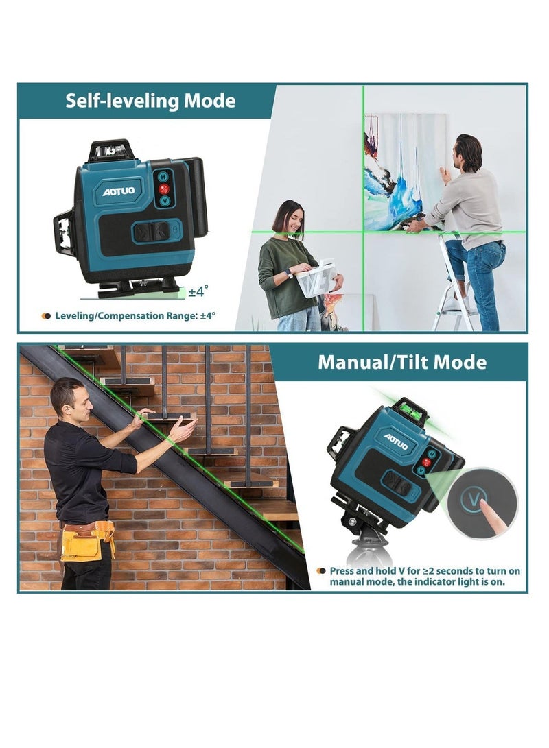 او تو او مستوى ليزر أخضر 4x360° بـ 16 خطًا مع حامل ثلاثي القوائم، وخطوط متقاطعة خضراء رباعية الأبعاد للبناء وتعليق الصور، وأداة قياس بالليزر مع بطاريتين قابلتين لإعادة الشحن وحقيبة أدوات... - Image 3