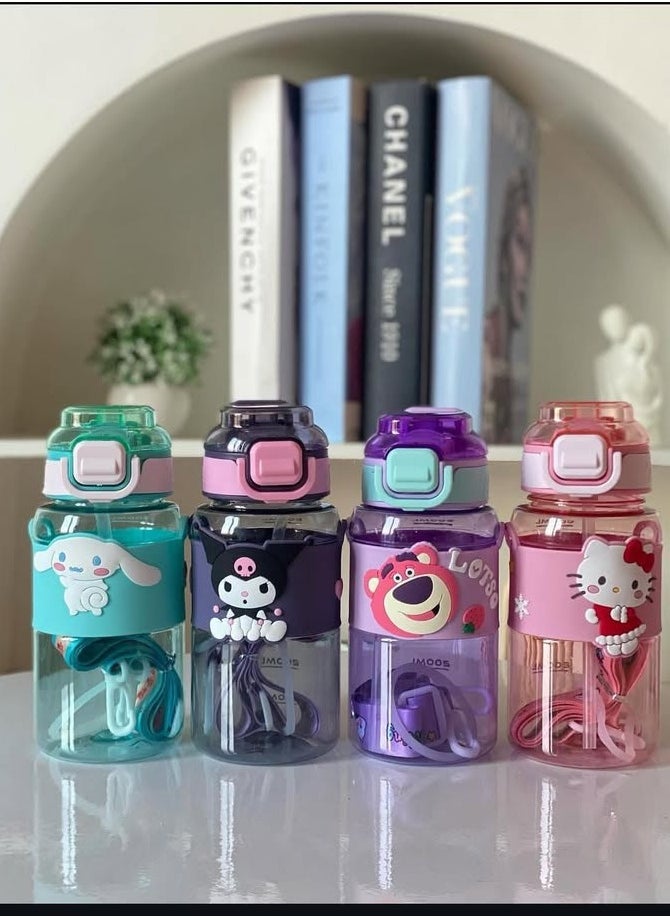 Generic - Kids Water Bottle with Straw, 600ml Capacity, Cartoon Design with Lanyard perfect - Image 1