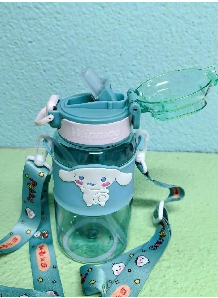Generic - Kids Water Bottle with Straw, 600ml Capacity, Cartoon Design with Lanyard perfect - Image 1