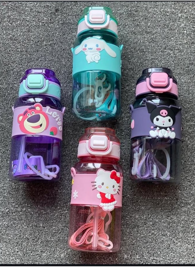 Generic - Kids Water Bottle with Straw, 600ml Capacity, Cartoon Design with Lanyard perfect - Image 1