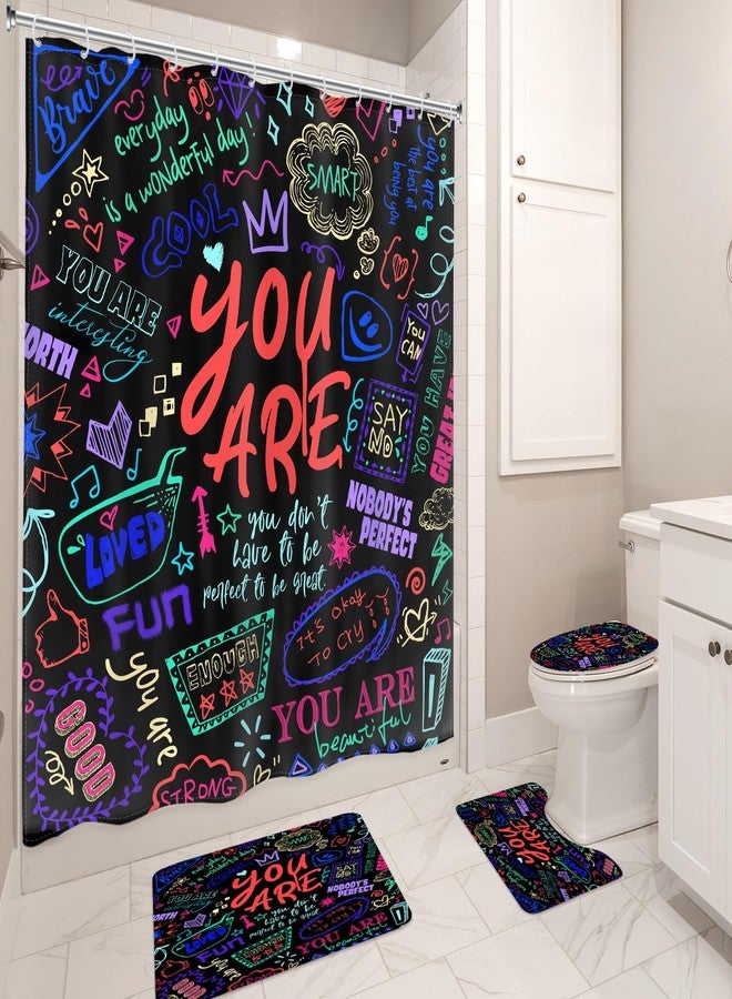 AMBZEK Neon Kids Inspirational Quotes 4Pcs Shower Curtain Sets 72Wx72L Inch You are Motivational Abstract Funny Colorful Artwork Cloth Fabric Waterproof Polyester Bathroom Decor Set with 12 Pack Hooks - Image 5