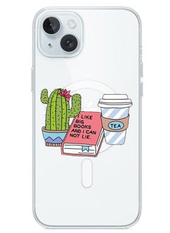 Magnetic Case for iPhone 15 Plus 6.7-inch Compatible with MagSafe Wireless Charging, Shockproof Phone Bumper Cover cactus coffee books copy