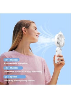 HOOKOR Durku Portable Handheld Misting Fan, Battery Operated Fan with Base, 8 Hours, Digital Display, 5 Speeds, 90° Foldable Cooling Fan, Rechargeable Mini Fan for Travel Camping Outdoor, Home (White)  - Image 2