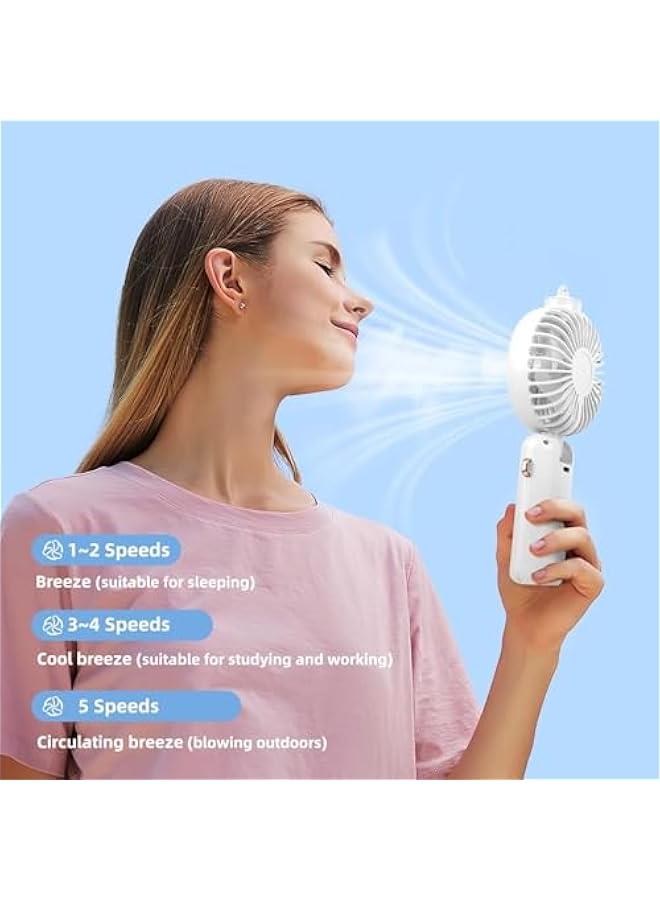 HOOKOR Durku Portable Handheld Misting Fan, Battery Operated Fan with Base, 8 Hours, Digital Display, 5 Speeds, 90° Foldable Cooling Fan, Rechargeable Mini Fan for Travel Camping Outdoor, Home (White) - Image 2