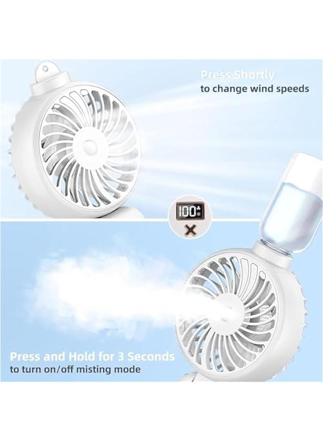 HOOKOR Durku Portable Handheld Misting Fan, Battery Operated Fan with Base, 8 Hours, Digital Display, 5 Speeds, 90° Foldable Cooling Fan, Rechargeable Mini Fan for Travel Camping Outdoor, Home (White) - Image 3
