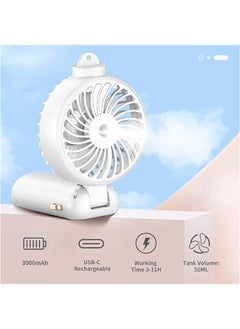 HOOKOR Durku Portable Handheld Misting Fan, Battery Operated Fan with Base, 8 Hours, Digital Display, 5 Speeds, 90° Foldable Cooling Fan, Rechargeable Mini Fan for Travel Camping Outdoor, Home (White)  - Image 4