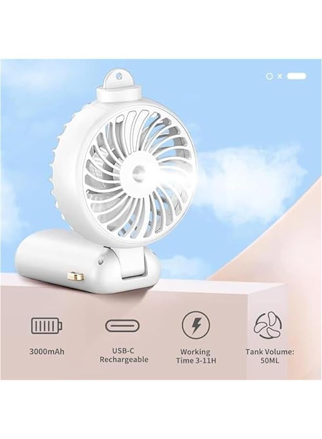 HOOKOR Durku Portable Handheld Misting Fan, Battery Operated Fan with Base, 8 Hours, Digital Display, 5 Speeds, 90° Foldable Cooling Fan, Rechargeable Mini Fan for Travel Camping Outdoor, Home (White) - Image 4