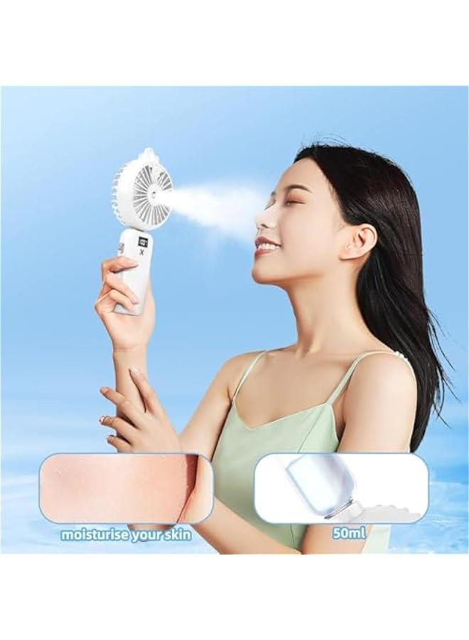 HOOKOR Durku Portable Handheld Misting Fan, Battery Operated Fan with Base, 8 Hours, Digital Display, 5 Speeds, 90° Foldable Cooling Fan, Rechargeable Mini Fan for Travel Camping Outdoor, Home (White) - Image 5